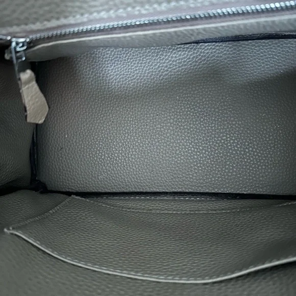 Taupe Leather designer inspired top handle bag size ~25 - Picture 4 of 4